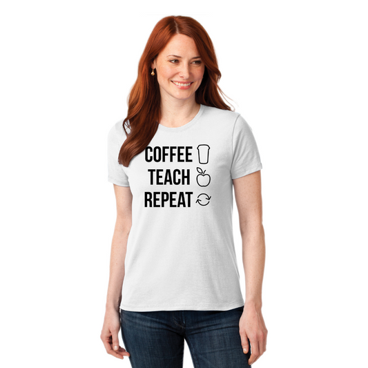 Coffee, Teach, Repeat Teacher T-Shirts
